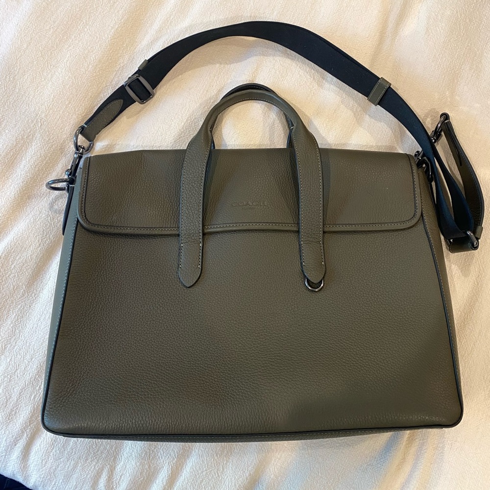 Genuine Coach Leather Briefcase • Olive green
